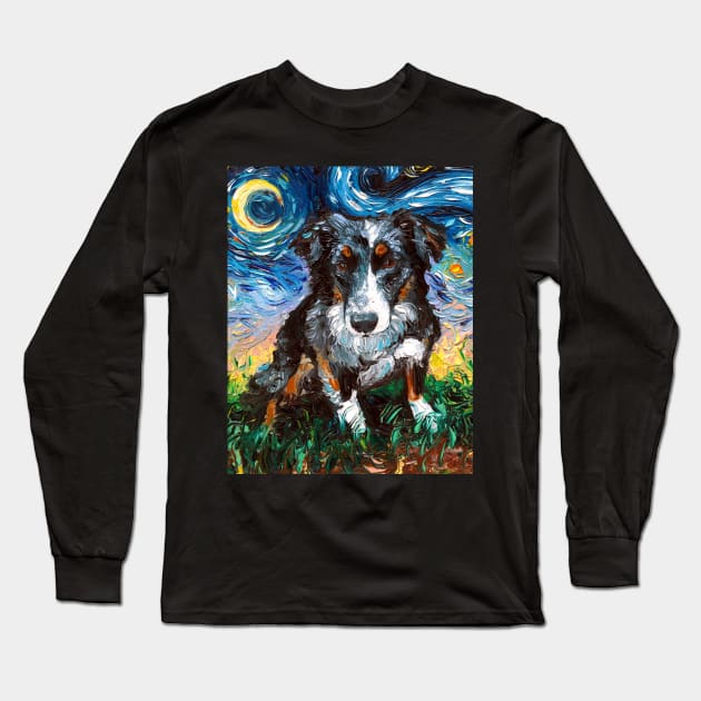 Australian Shepherd Night Long Sleeve T-Shirt by sagittariusgallery